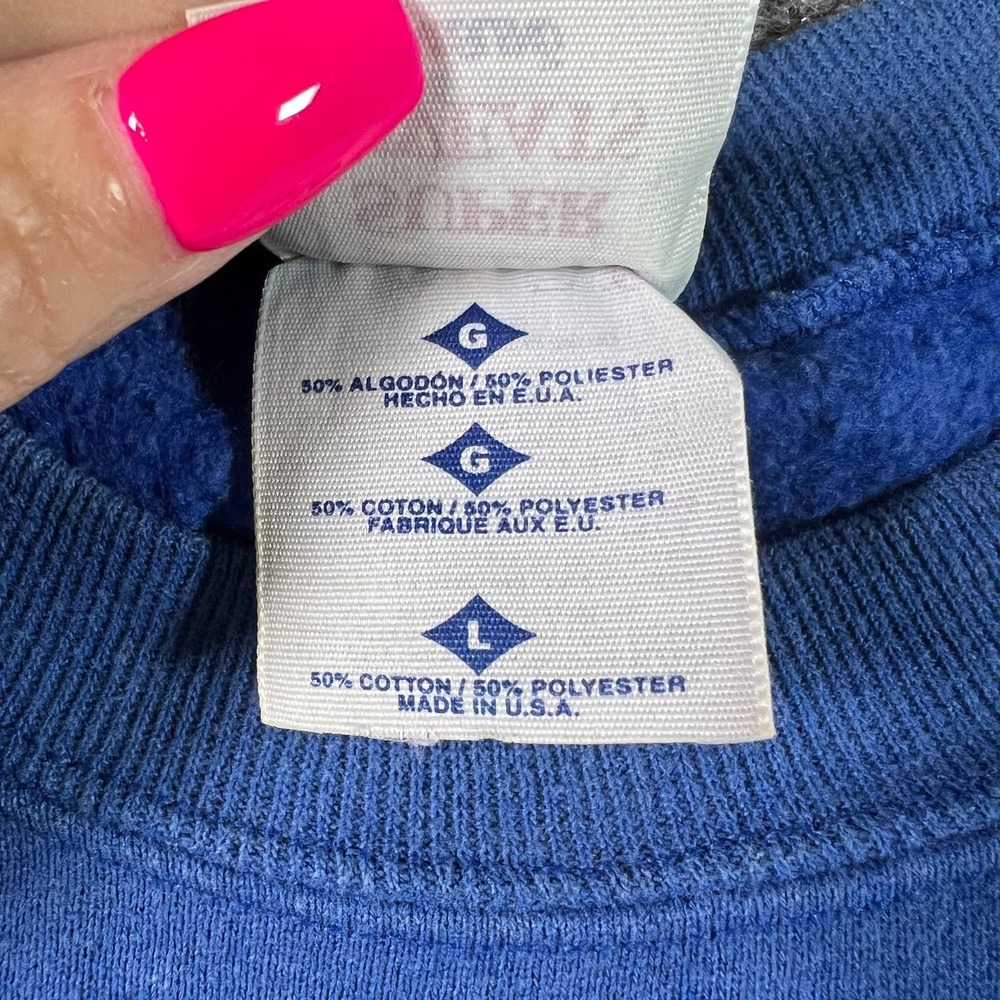 Vintage Jerzees Super Sweats Mens Large Blue G Lions Applique Pullover USA Made - Picture 6 of 11